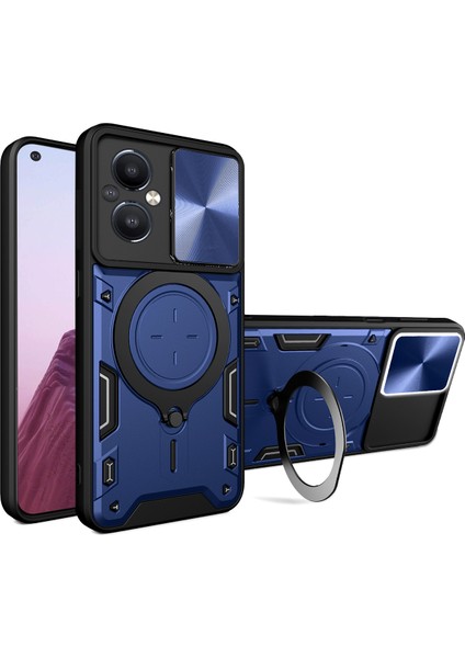 Oneplus Nord N20 5g Için Çift Katmanlı Telefon Kılıfı, Slayt Kamera Kapağı ve Metal Gizli Braket ile Mavi (Yurt Dışından)