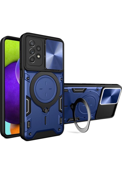 Samsung Galaxy A52 / A52S 5g Için Çift Katmanlı Telefon Kılıfı, Slayt Kamera Kapağı ve Metal Gizli Braket ile Mavi (Yurt Dışından)