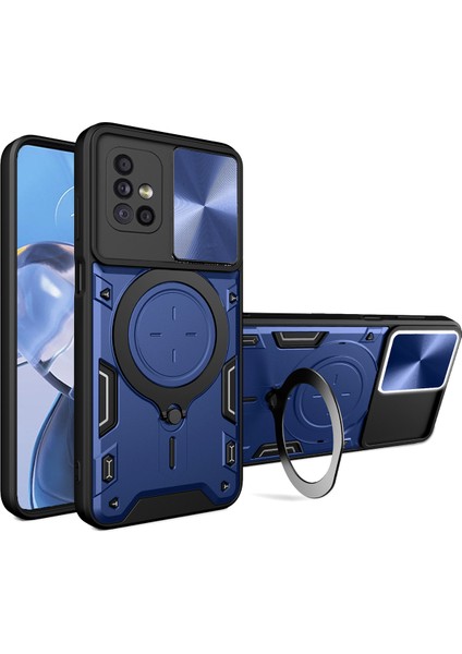 Samsung Galaxy A71 5g Için Çift Katmanlı Telefon Kılıfı, Slayt Kamera Kapağı ve Metal Gizli Braket ile Mavi (Yurt Dışından)