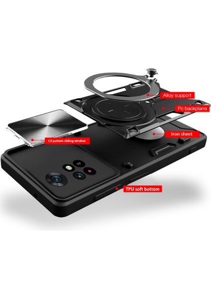 Xiaomi Poco M4 Pro 4g Için Çift Katmanlı Telefon Kılıfı, Slayt Kamera Kapağı ve Metal Gizli Braket ile Kırmızı (Yurt Dışından) fırsatları