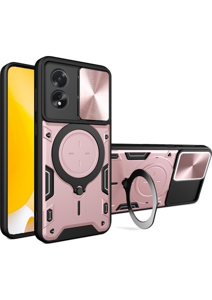 Oppo A38 4g Için Çift Katmanlı Telefon Kılıfı, Slayt Kamera Kapağı ve Metal Gizli Braket ile Rose Gold (Yurt Dışından)