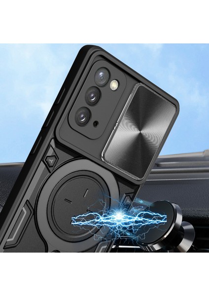Samsung Galaxy Noto 20 Için Çift Katmanlı Telefon Kılıfı, Slayt Kamera Kapağı ve Metal Gizli Braket ile Mavi (Yurt Dışından)