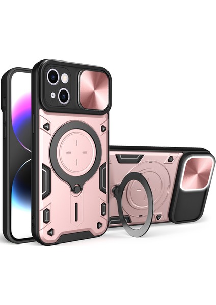iPhone 13 Için Çift Katmanlı Telefon Kılıfı, Slayt Kamera Kapağı ve Metal Gizli Braket ile Rose Gold (Yurt Dışından)
