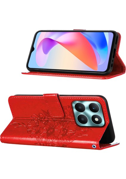 Honor X6A Için Kelebek Pu Deri Çevirmeli Cüzdan Stand Telefon Kılıfı - Kırmızı (Yurt Dışından) indirimleri