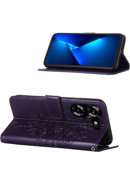 Tecno Pova 5 LH7N Için Kelebek Pu Deri Çevirmeli Cüzdan Stand Telefon Kılıfı - Koyu Mor (Yurt Dışından) indirimleri