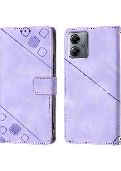 Motorola Moto G14 Için Kabartmalı Deri Cüzdan Stand Telefon Kılıfı - Mor (Yurt Dışından) modelleri