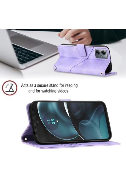 Motorola Moto G14 Için Kabartmalı Deri Cüzdan Stand Telefon Kılıfı - Mor (Yurt Dışından) fırsatları