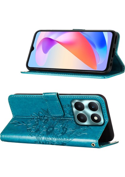 Honor X6A Için Kelebek Pu Deri Çevirmeli Cüzdan Stand Telefon Kılıfı - Mavi (Yurt Dışından) indirimleri