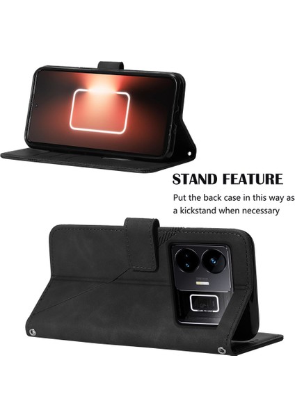 Realme Gt Neo 5 /realme Gt3 Için Kabartmalı Pu Deri Stand Cüzdan Telefon Kılıfı - Siyah (Yurt Dışından) fiyatları