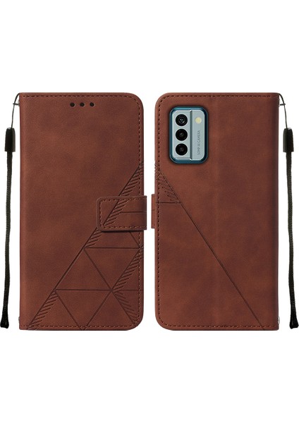 Nokia G22 Için Kabartmalı Pu Deri Stand Cüzdan Telefon Kılıfı - Kahverengi (Yurt Dışından)