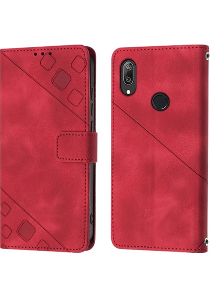 Huawei Y7 2019 Için Kabartmalı Deri Cüzdan Stand Telefon Kılıfı - Kırmızı (Yurt Dışından) fırsatları