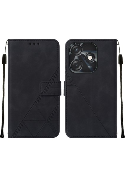 Tecno Spark 10C Için Kabartmalı Pu Deri Stand Cüzdan Telefon Kılıfı - Siyah (Yurt Dışından)
