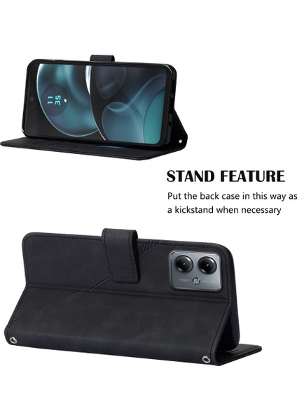 Motorola Moto G14 Için Kabartmalı Pu Deri Stand Cüzdan Telefon Kılıfı - Siyah (Yurt Dışından) fiyatları