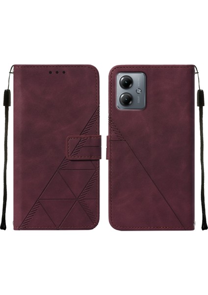 Motorola Moto G14 Için Kabartmalı Pu Deri Stand Cüzdan Telefon Kılıfı - Kırmızı (Yurt Dışından)