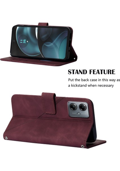Motorola Moto G14 Için Kabartmalı Pu Deri Stand Cüzdan Telefon Kılıfı - Kırmızı (Yurt Dışından) fiyatları