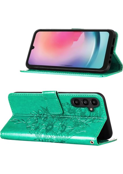 Samsung Galaxy A24 4g Için Kelebek Pu Deri Çevirmeli Cüzdan Stand Telefon Kılıfı - Yeşil (Yurt Dışından)