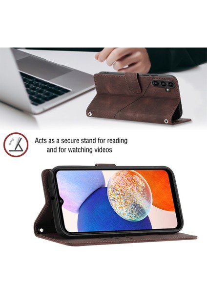 Samsung Galaxy A25 Için Kabartmalı Deri Cüzdan Stand Telefon Kılıfı - Kahverengi (Yurt Dışından)