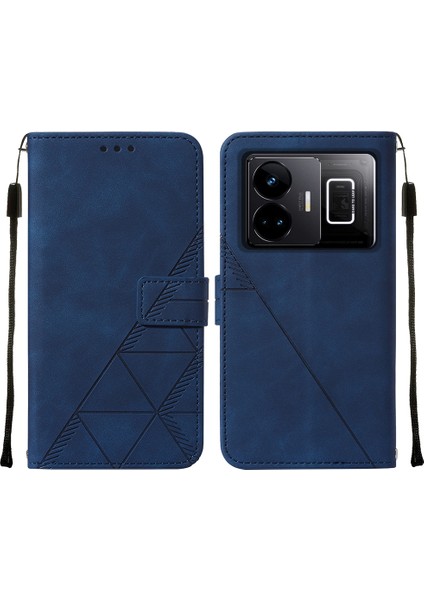 Realme Gt Neo 5 /realme Gt3 Için Kabartmalı Pu Deri Stand Cüzdan Telefon Kılıfı - Mavi (Yurt Dışından)