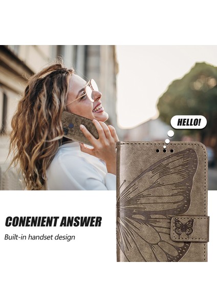 Tecno Spark 10C Için Kelebek Pu Deri Çevirmeli Cüzdan Stand Telefon Kılıfı - Gri (Yurt Dışından)
