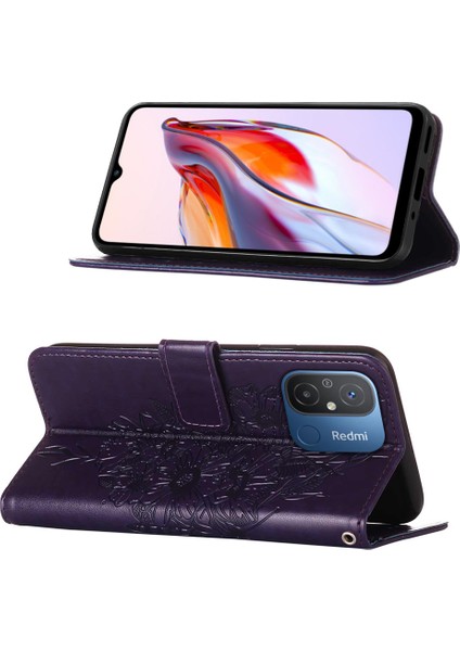 Xiaomi Redmi 12C /poco C55 Için Kelebek Pu Deri Çevirmeli Cüzdan Stand Telefon Kılıfı - Koyu Mor (Yurt Dışından) indirimleri
