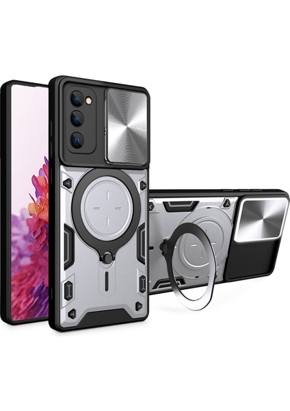Samsung Galaxy S20 Fe 5g/4g Için Çift Katmanlı Telefon Kılıfı, Slayt Kamera Kapağı ve Metal Gizli Braket ile Gümüş (Yurt Dışından)