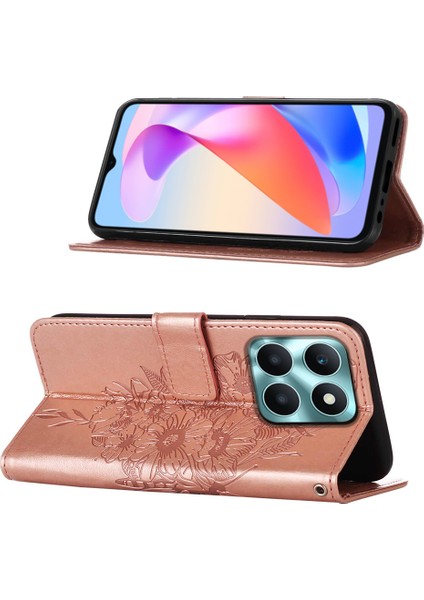 Honor X6A Için Kelebek Pu Deri Çevirmeli Cüzdan Stand Telefon Kılıfı - Rose Gold (Yurt Dışından) indirimleri
