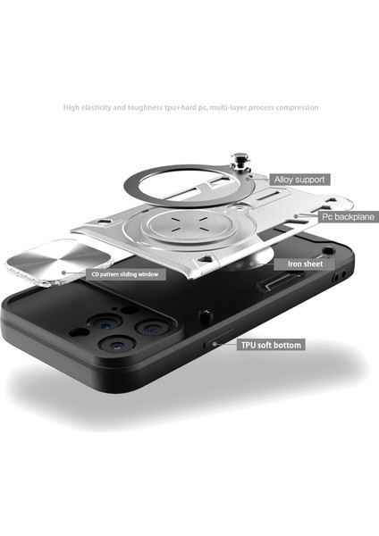 iPhone 14 Pro Için Çift Katmanlı Telefon Kılıfı, Slayt Kamera Kapağı ve Metal Gizli Braket ile Gümüş (Yurt Dışından) fırsatları