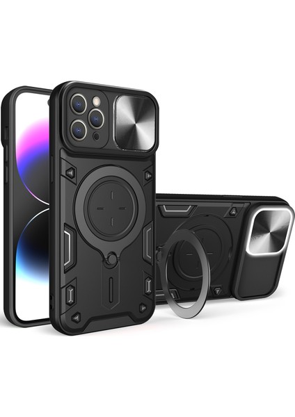 iPhone 11 Pro Için Çift Katmanlı Telefon Kılıfı, Slayt Kamera Kapağı ve Metal Gizli Braket ile Siyah (Yurt Dışından)