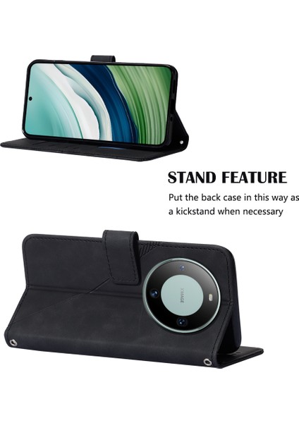 Huawei Mate 60 Için Kabartmalı Pu Deri Stand Cüzdan Telefon Kılıfı - Siyah (Yurt Dışından)