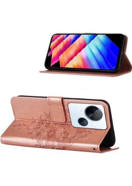 Tecno Spark 10 5g Için Kelebek Pu Deri Çevirmeli Cüzdan Stand Telefon Kılıfı - Rose Gold (Yurt Dışından)