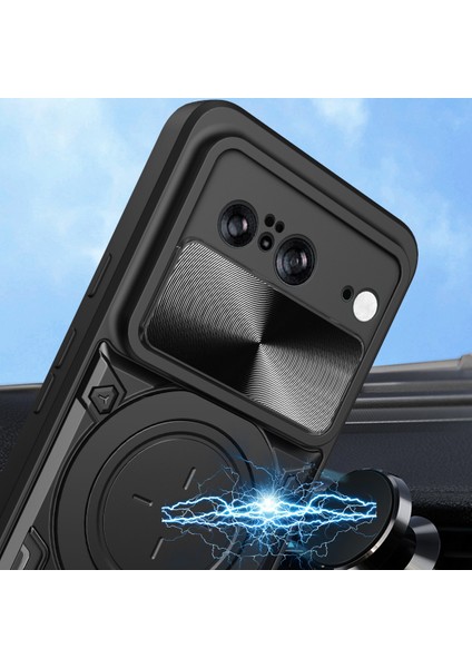 Google Pixel 8 Için Çift Katmanlı Telefon Kılıfı, Slayt Kamera Kapağı ve Metal Gizli Braket ile Siyah (Yurt Dışından) modelleri