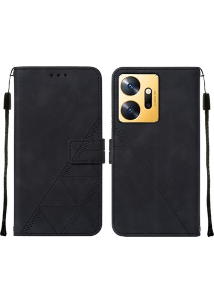 Infinix Zero 20 Için Kabartmalı Pu Deri Stand Cüzdan Telefon Kılıfı - Siyah (Yurt Dışından)