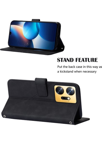 Infinix Zero 20 Için Kabartmalı Pu Deri Stand Cüzdan Telefon Kılıfı - Siyah (Yurt Dışından)