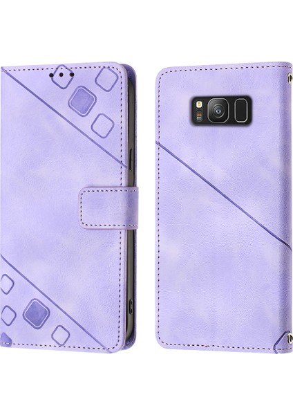 Samsung Galaxy S8 Için Kabartmalı Deri Cüzdan Stand Telefon Kılıfı - Mor (Yurt Dışından)