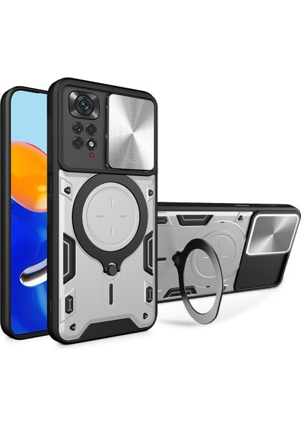 Xiaomi Redmi Note 11 4g /note 11S Için Çift Katmanlı Telefon Kılıfı, Slayt Kamera Kapağı ve Metal Gizli Braket ile Gümüş (Yurt Dışından)