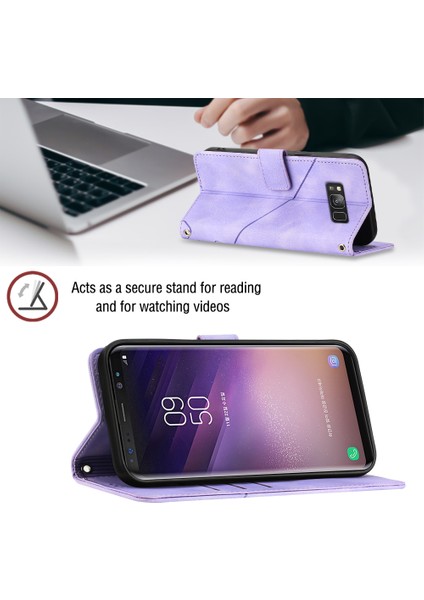 Samsung Galaxy S8 Için Kabartmalı Deri Cüzdan Stand Telefon Kılıfı - Mor (Yurt Dışından)