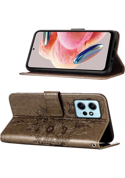 Xiaomi Redmi Note 12 4g Için Kelebek Pu Deri Çevirmeli Cüzdan Stand Telefon Kılıfı - Gri (Yurt Dışından)