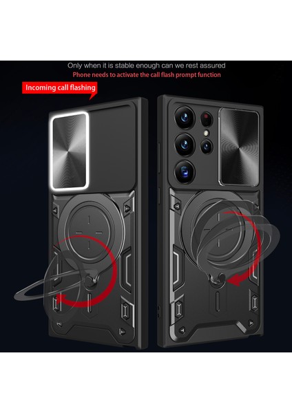 Samsung Galaxy S23 Ultra Için Çift Katmanlı Telefon Kılıfı, Slayt Kamera Kapağı ve Metal Gizli Braket ile Siyah (Yurt Dışından) fiyatları