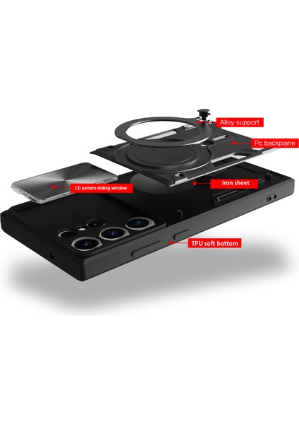 Samsung Galaxy S23 Ultra Için Çift Katmanlı Telefon Kılıfı, Slayt Kamera Kapağı ve Metal Gizli Braket ile Siyah (Yurt Dışından) fırsatları