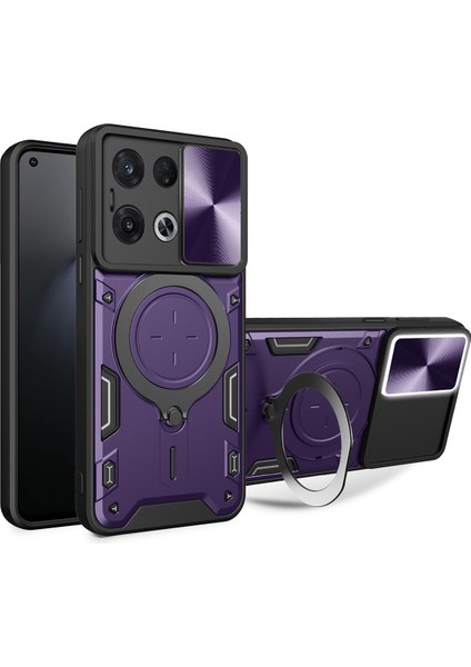 Oppo Reno8 Pro Için Çift Katmanlı Telefon Kılıfı, Slayt Kamera Kapağı ve Metal Gizli Braket ile Mor (Yurt Dışından)