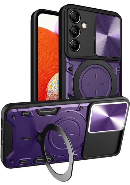 Samsung Galaxy A14 5g/4g Için Çift Katmanlı Telefon Kılıfı, Slayt Kamera Kapağı ve Metal Gizli Braket ile Mor (Yurt Dışından)