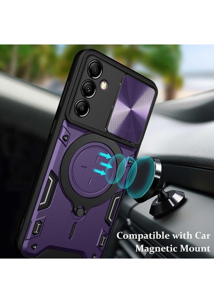 Samsung Galaxy A14 5g/4g Için Çift Katmanlı Telefon Kılıfı, Slayt Kamera Kapağı ve Metal Gizli Braket ile Mor (Yurt Dışından) modelleri