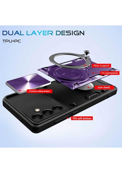Samsung Galaxy A14 5g/4g Için Çift Katmanlı Telefon Kılıfı, Slayt Kamera Kapağı ve Metal Gizli Braket ile Mor (Yurt Dışından) fırsatları
