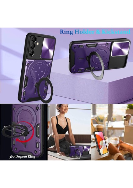 Samsung Galaxy A14 5g/4g Için Çift Katmanlı Telefon Kılıfı, Slayt Kamera Kapağı ve Metal Gizli Braket ile Mor (Yurt Dışından) indirimleri