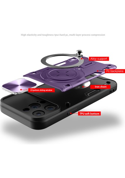 iPhone 15 Pro Max Için Çift Katmanlı Telefon Kılıfı, Slayt Kamera Kapağı ve Metal Gizli Braket ile Mor (Yurt Dışından) fırsatları