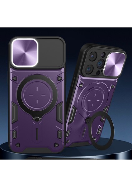 iPhone 15 Pro Max Için Çift Katmanlı Telefon Kılıfı, Slayt Kamera Kapağı ve Metal Gizli Braket ile Mor (Yurt Dışından) indirimleri