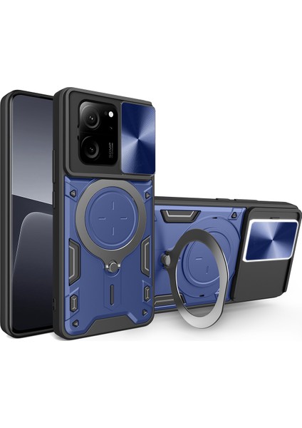 Xiaomi 13T /13T Pro /redmi K60 Ultra Için Çift Katmanlı Telefon Kılıfı, Slayt Kamera Kapağı ve Metal Gizli Braket ile Mavi (Yurt Dışından)