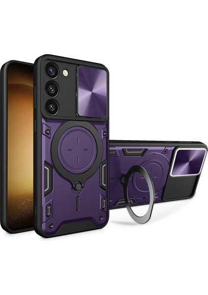 Samsung Galaxy S23+ Için Çift Katmanlı Telefon Kılıfı, Slayt Kamera Kapağı ve Metal Gizli Braket ile Mor (Yurt Dışından)