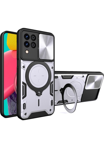 Samsung Galaxy M53 5g Için Çift Katmanlı Telefon Kılıfı, Slayt Kamera Kapağı ve Metal Gizli Braket ile Gümüş (Yurt Dışından)