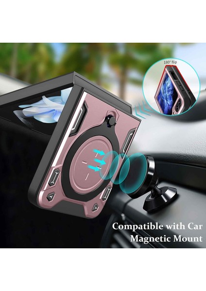 Samsung Galaxy Z Flip 5 Için Çift Katmanlı Telefon Kılıfı, Metal Gizli Braket ile Rose Gold (Yurt Dışından) modelleri